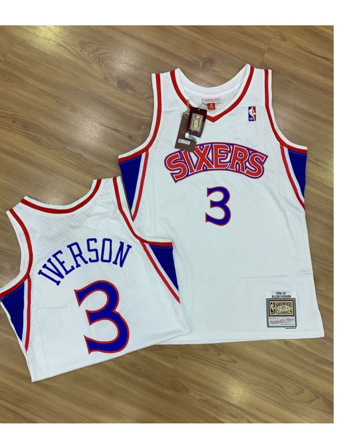 Regata Mitchell & Ness Retrô - Philadelphia 76ers  Branca - Iverson #3